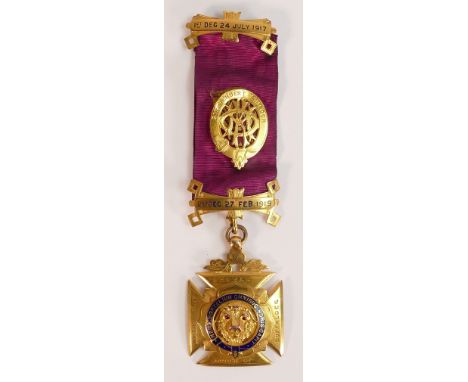 RAOB (Royal Antediluvian Order of Buffaloes) large &amp; heavy 9ct gold hallmarked medal / jewel with enamel decoration and g