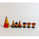 Lorna Bailey Sunburst pattern condiment set, sugar sifter & 3 egg cups, height of tallest 14cm (5)
