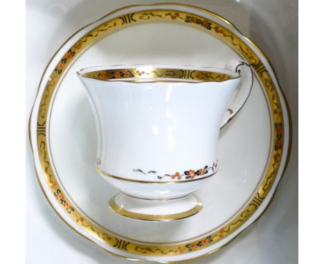 Paragon tea ware decorated with gold border and enamelled orange flowers to include - 2 cake plates, 12 side plates, 12 sauce
