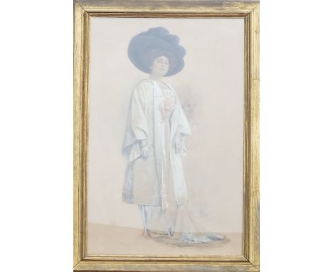 Large framed Victorian pastel full length portrait, frame size 109cm x 74cm 