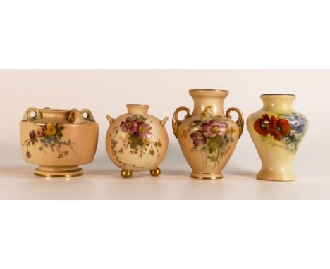 A collection of Royal Worcester Blush Ivory vases with floral decoration, tallest 10cm (4) 