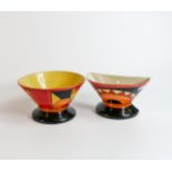 Lorna Bailey Flapper pattern bowl & wall pocket, Old Ellgreave backstamp, height of bowl 9.5cm (2)