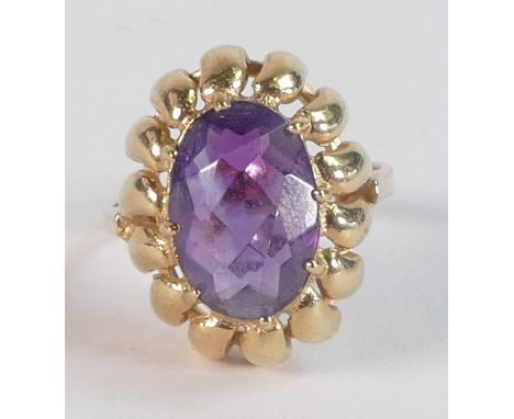 9ct gold amethyst set ring, size N, stamped 9ct, weight 4.28g. 