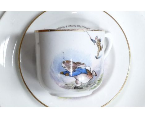 Grimwades F Warne &amp; Co Beatrix Potter china tea service, comprising various tea wares, plates etc. C1930s. Some wear to g