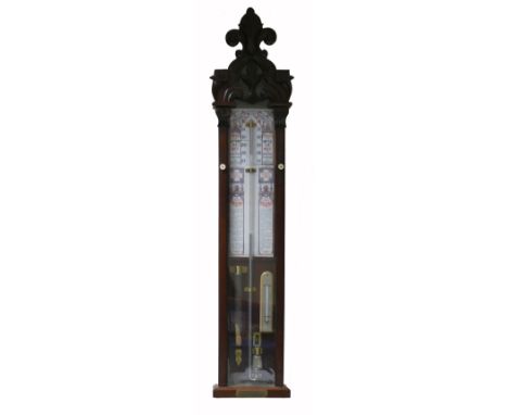 19th century carved Mahogany Admiral Fitzroy barometer, presentation plaque "H.M.S Conway The Torr Prize presented to G.E. Sc