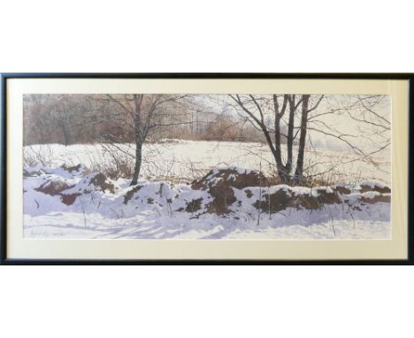 Ray Hendershot (1931-2019), print of snowy landscape "The Stone Row" 42cm x 98cm, framed by Easyart.