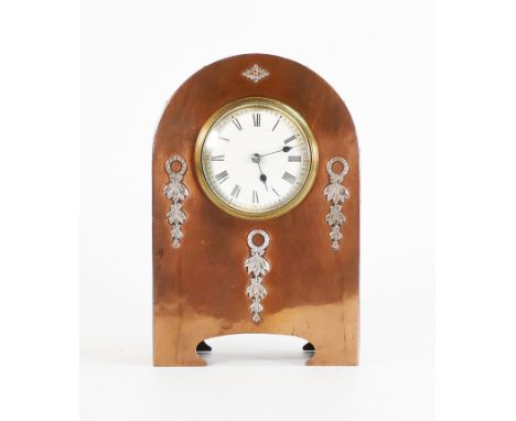 Art Nouveau style copper &amp; brass mantle clock with spring movement, h.20.5 x w.13.5 x d.5.5cm. 