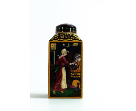 Wileman &amp; Co. tea caddy with original lid, pattern 3011. Polly put the kettle on, hairline crack to lid and glaze fault t