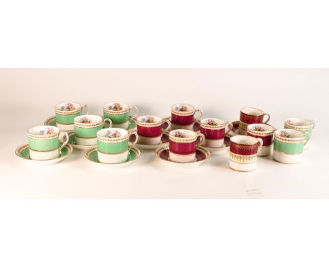 A collection of Paragon China coffee ware with printed pheasant and floral insets to include - green 7 coffee cans and 5 sauc