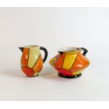 Lorna Bailey large Sunburst pattern jugs, Old Ellgreave backstamp, height of tallest 14cm (2)