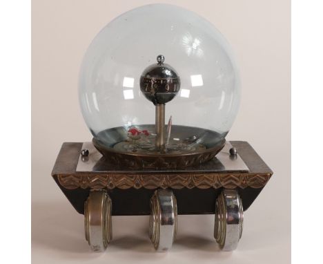 Art Deco fishbowl clock, made by the National Clock Co., Japan, h.13cm x 11cm x 11cm. Overwound movement. 