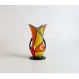 Lorna Bailey large Sunburst pattern twin handled vase, Old Ellgreave backstamp, height 21cm