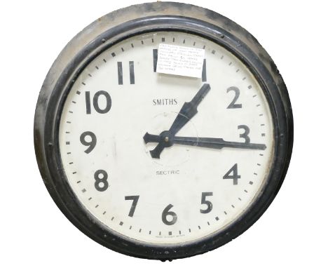 Vintage Smiths Sectric steel wall clock, c1930s, this clock originally came from the offices of Hem Heath colliery, d.61cm. 
