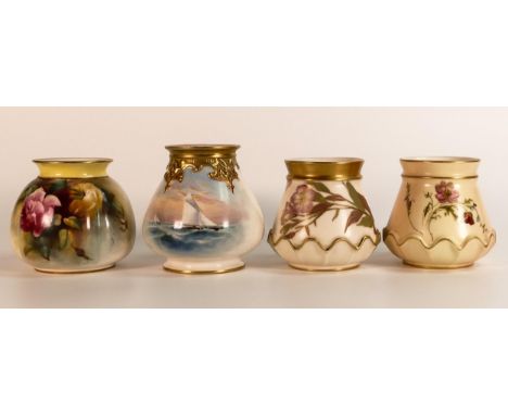 A collection of Royal Worcester Blush Ivory jugs with floral & nautical decoration, tallest 9cm (4) 