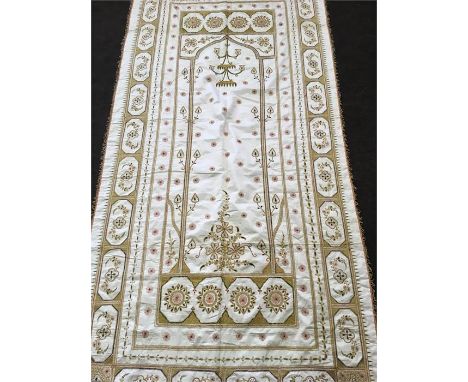 Indian Mughal Embroidered Metal Thread Prayer Hanging Size is 8foot 3" by 3foot 10" Condition: Complete item, Very Clean And 