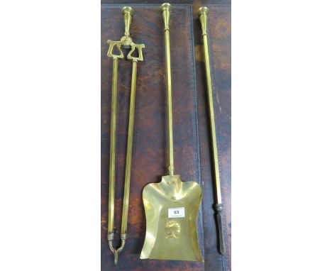 Arts and crafts brass fire tools (3) Condition Report: Available upon request