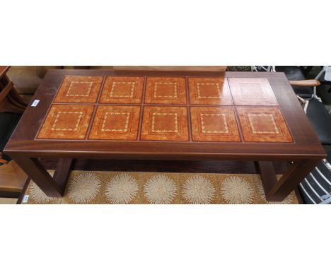 A mid 20th century stained teak tile top coffee table and a drop leaf occasional table (2) Condition Report: Available upon r