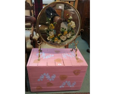 A 20th century pine painted chest and a mirrored fire screen (def) Condition Report: Available upon request