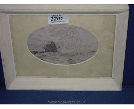 An oval mounted sketch entitled 'The Spectre Ship'.