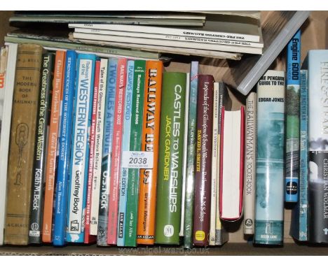 A box of books to include The Flying Scotsman, engine 6000, Railway relics etc.