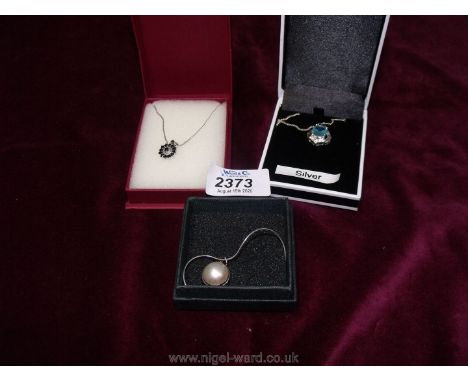 A 925 diamond and sapphire, pearl and coloured stone silver necklaces.