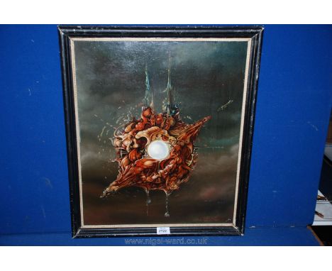 Pierre Spalaikovitch: Oil in surrealist style 'Flaming Pearl',1974.