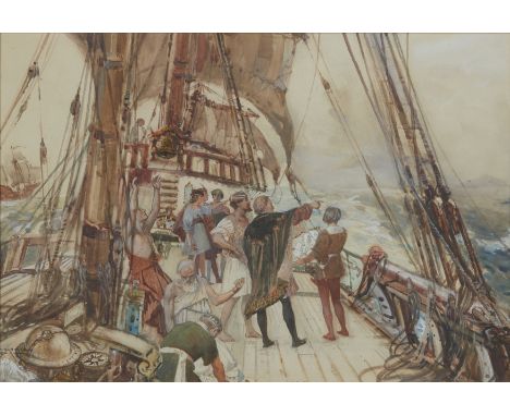 Frank Henry Mason, RBA RI,  British 1875/76-1965- Columbus discovering America; pencil, watercolour, and bodycolour on paper,