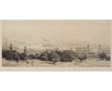 William Lionel Wyllie, RA,  British 1851-1931- Greenwich Hospital; etching, signed 'WL Wyllie' in pencil (lower left), 16.1 x
