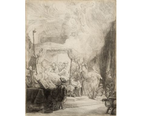 Rembrandt Harmensz. van Rijn,  Dutch 1606-1669- The Death of the Virgin; etching on laid paper, signed and dated 'Rembrandt 1