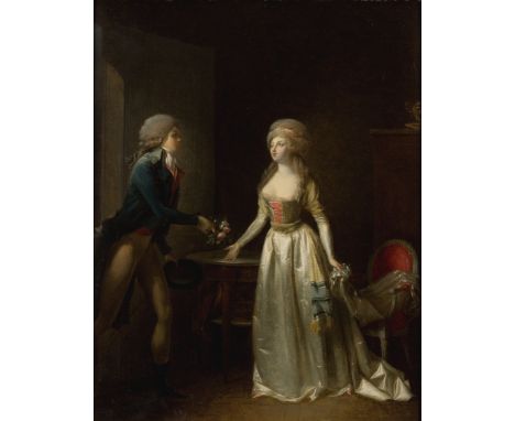 Jean-Simon Fournier,  French fl.1791-1799- A young man proposing to a lady in an interior; and A young man presenting a lady 
