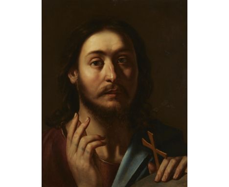 Roman School,  early 17th century- Salvator Mundi; oil on copper, 45.8 x 36.6 cm. Provenance:  Private Collection, UK. Note: 