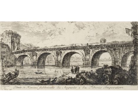 Giovanni Battista Piranesi,  Italian 1720-1778- Ponte di Rimino fabbricato da Augusto e da Tiberio Imperatori; etching, signe