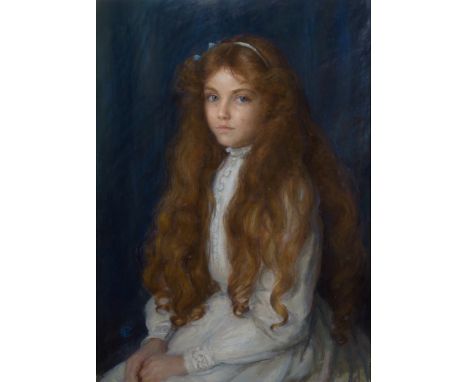 British School,  late 19th/early 20th century- Portrait of a Katherine Elizabeth 'Kitty' Hill as a young girl, seated half-le