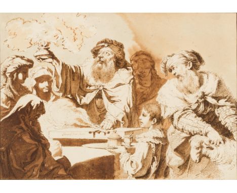 Pietro Giacomo Palmieri,  Italian 1737-1804- Biblical scene with figures burning incense; pen, brown ink and wash on laid pap