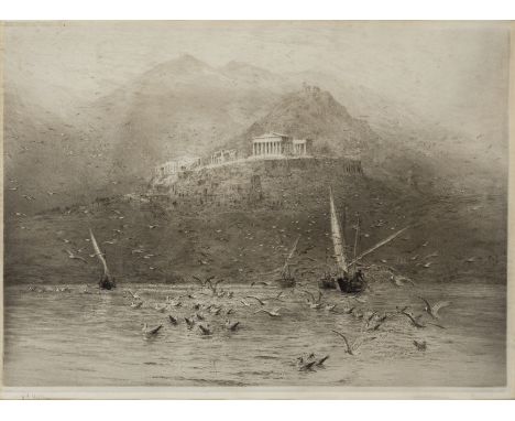 William Lionel Wyllie, RA,  British 1851-1931- RMS Oceanic and RMS Majestic at Southampton; etching, signed in pencil 'W. L. 
