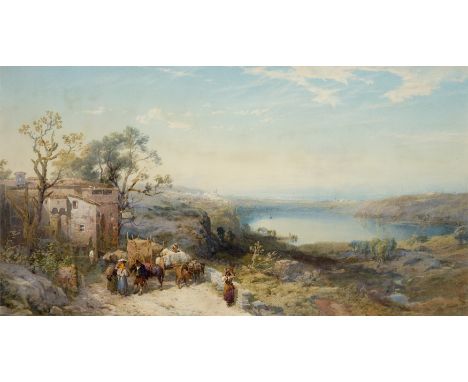Thomas Miles Richardson, Jnr. RWS,  British 1813-1890- Lake Nemi, Kingdom of Naples; watercolour heightened with white on pap
