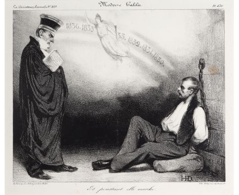 Honoré-Victorin Daumier,  French 1808-1879- Moderne Galilée. Et pourtant elle marche; lithograph, signed with initials 'H.D.'