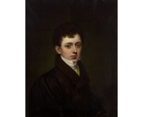 Thomas Kirkby,  British 1775-c.1847- Portrait of a gentleman, by repute Rev. John Guy of Copleston, seated half-length, weari