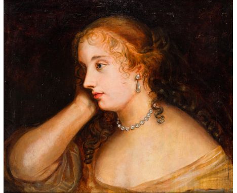 AMENDMENT - MANNER of Gerrit van Honthorst, Dutch 1590-1656- Portrait of a lady in profile, bust-length, with her head in her