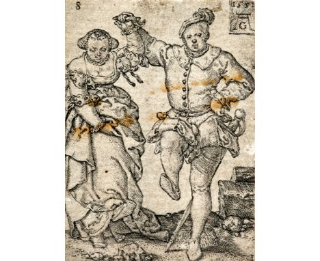 Heinrich Aldegrever,  German 1501/2-1555/61- Dancing couple; engraving on paper, signed with monogram 'AG' and dated '1551' (