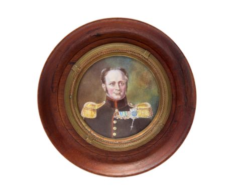 After George Dawe, RA,  British 1781-1829- Portrait of Tsar Alexander I of Russia, bust-length; enamel on metal, tondo, dia. 