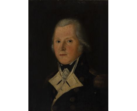 British Provincial School,  early 19th century- Portrait of a naval officer in uniform; oil on canvas, bears partial old labe