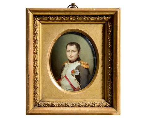 Jean François Victor Dupont,  Swiss 1785-1863- Portrait of Emperor Napoleon, after Jacques-Louis David; enamel on metal panel