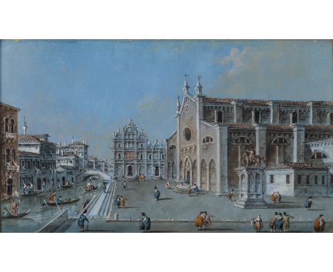 Giacomo Guardi,  Italian 1764-1835- A pair of Venetian views, depicting the Arsenal and the Campo Santi Giovanni e Paolo; eac