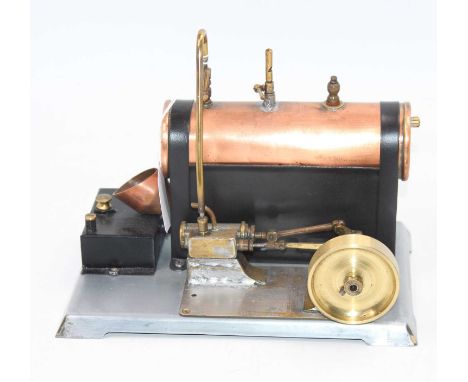 Freelance scratchbuilt stationary steam plant, comprising tin housed brass and copper boiler, with spirit burner, comprising 