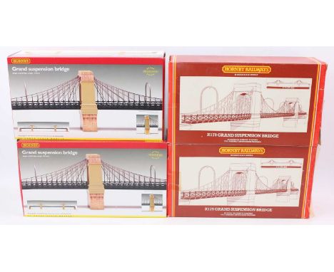 Four Hornby OO gauge Suspension bridges: Two R 8008 (M-BM) with two R179 (G-BG)