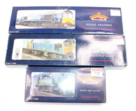 Three Bachmann Branch-Line locos: 32-977 Class 66/9 DRS/Stobart Rail No.66411, DCC Ready (M-BE); 32-400 Class 25/3 BR green D