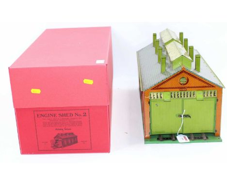 1935-41 Hornby No.2 (clockwork track) Engine Shed, green base, yellow ridge tiles, inside of doors plain, sides and silvering