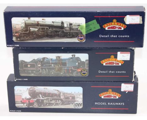 Three Bachmann Branchline locos: 32-176 2-6-0 Crab 42765 BR lined black early emblem with coal rail (M-BE); 32-502 Standard c