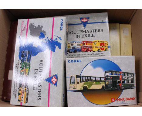 40+ various boxed and loose Lledo Days Gone and Corgi diecast vehicles, mixed examples to include Corgi Routemasters in Exile